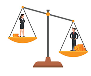 Scale showing imbalance in pay between men and women
